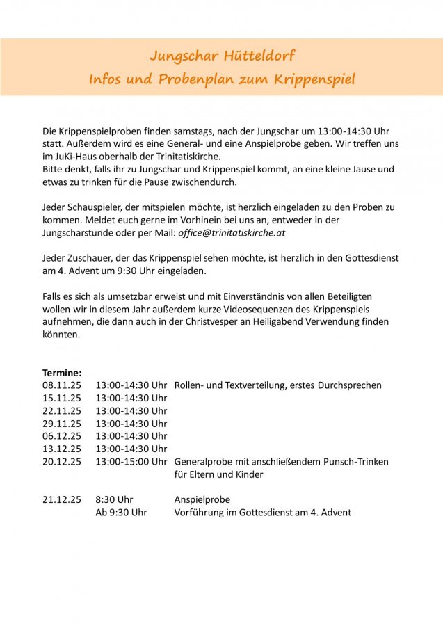 Krippenspiel 2025 - Probenplan